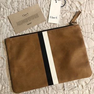Clare Vivier Leather Stripe flat Clutch